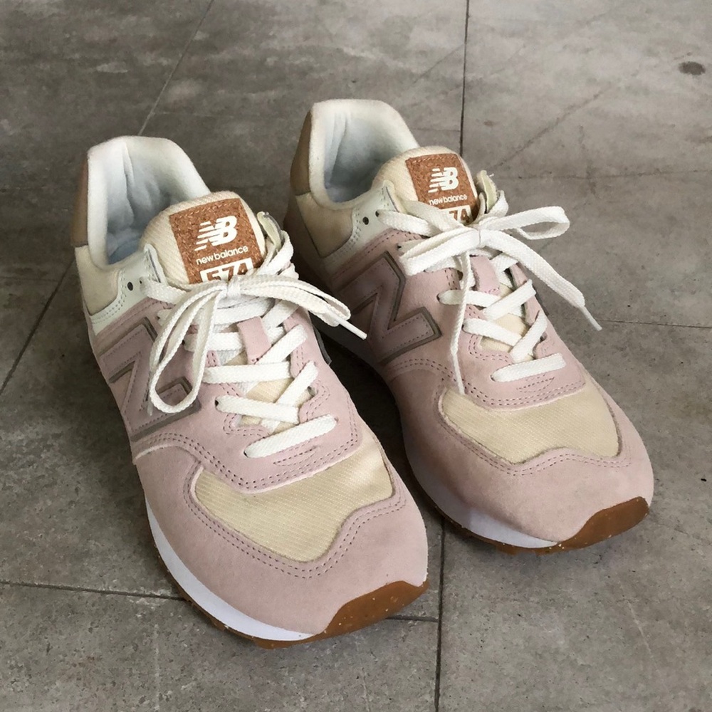 New Balance 574 Women's Athletic Shoes - Pink and Cream